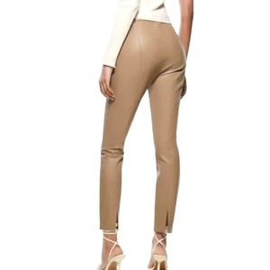 Zara Faux Satin Tan Leather Leggings Pants With Hem Slit Women's Size Medium